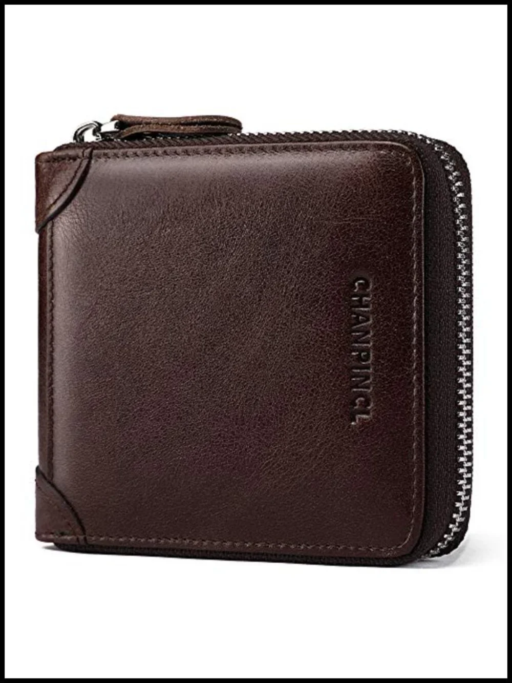 Genuine Leather RFID Zipper Wallet Large Capacity Bi-Fold 8 Card Slots Coin